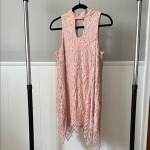 Elegant Pink Lace Sleeveless Dress